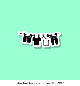 Drying clothes on a rope sticker style icon. Simple thin line, outline, glyph, flat vector of wash icons for ui and ux, website or mobile application