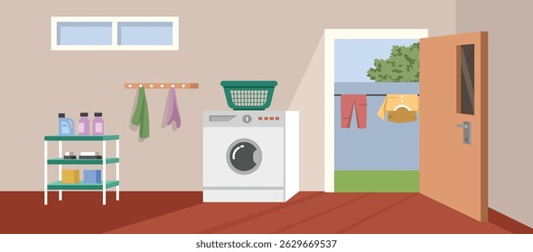 Drying clothes. Washing room. Washing machine. Washing clothes. Backyard. Laundry room.