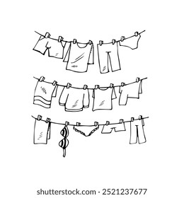 secagem clothesline doodle estilo desenho à mão