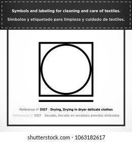 Drying, Drying in dryer delicate clothes. PICTORIAL symbols and labeling for cleaning and care of textiles.
(ISO) - Set icons clothes - Vectorized graphic symbols for laundry