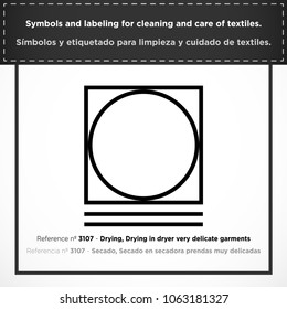 Drying in dryer very delicate garments. PICTORIAL symbols and labeling for cleaning and care of textiles.
(ISO) - Set icons clothes - Vectorized graphic symbols for laundry
