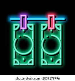 Drying Fake Banknotes neon light sign vector. Glowing bright icon Drying Fake Banknotes sign. transparent symbol illustration