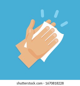 Drying Hand With Towel. Vector Flat Illustration