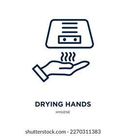 drying hands icon from hygiene collection. Thin linear drying hands, wash, dry outline icon isolated on white background. Line vector drying hands sign, symbol for web and mobile