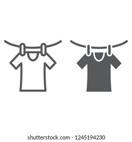 Drying line and glyph icon, laundry and dry, clothes sign, vector graphics, a linear pattern on a white background, eps 10.