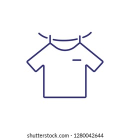 Drying line icon. String, clothespin, hanging t-shirt. Laundry concept. Can be used for topics like warning sign, garment care, laundering