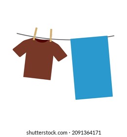 Drying Linen Icon. Flat Color Design. Vector Illustration.