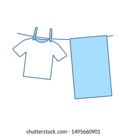 Drying Linen Icon. Thin Line With Blue Fill Design. Vector Illustration.