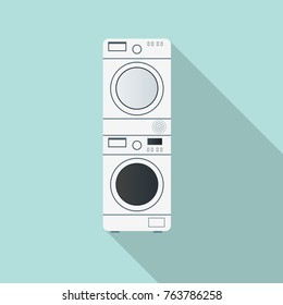 Drying machine on washing machine vector isolated. Front view.
