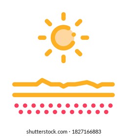 Secando la piel en el vector de iconos del sol. Esquema Secando la piel en el signo de sol. Ilustración de símbolo de contorno aislado