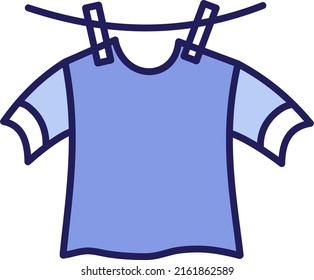 Drying purple tshirt, illustration, vector on a white background.