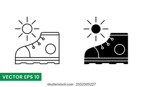 secagem sapatos linha arte e glifos vetor ícone isolado no fundo branco