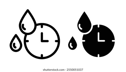 Icono de tiempo de secado en línea negra y llena.