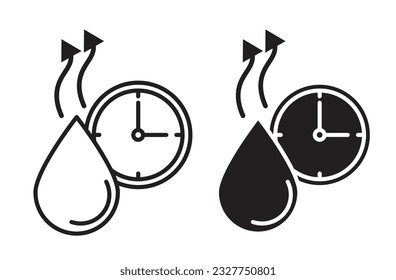 Drying time icon set, fast drying time or quick drying symbol. Rapid dry time sign. Suitable for fabric laundry.