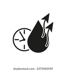 Drying time icon. Water drop with clock symbol. Vector illustration. EPS 10.