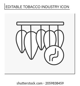  Drying Tobacco Line Icon. Harvested Leaves Dry For Cigarettes. Tobacco Industry Concept. Isolated Vector Illustration. Editable Stroke