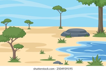 Dryland Cartoon Landschaft. Cartoon Savanne Landschaft Hintergrund