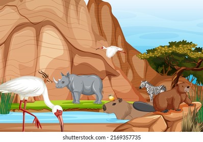 Dryland forest with animals illustration