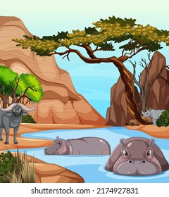 Dryland forest with animals illustration