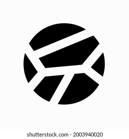 Dryness icon. Crack in the ground. Broken round surface. The shattered fragments. Abstract symbol.