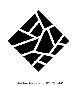 Dryness icon. Crack in ground. Broken rectangular surface. Shattered fragments. Abstract symbol.