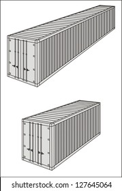 Dry/standard/containerized cargo container line drawing - international maritime trade black and white vector illustration (part 1)