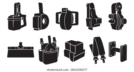 Drywall Banjo Taper Vector Silhouette Bundle - Gypsum Board Taping Tool Icon Pack - Plasterer Finishing Equipment Template Collection

If you want to create professional marketing layouts or branding assets for interior finishing contractors, this comprehensive collection of wall taping silhouettes is the ideal setup for your workshop portfolio. We have packed this extensive bundle with items that represent gypsum board mudding, featuring solid black vector shapes of manual banjo tapers, aluminum mud shooters, joint tape rolls, putty knives, tool pouches, corner rollers, mud pans, stilts, and applicator boxes. The layout also integrates essential plastering gear including compound buckets, sanding blocks, hawk trays, trowels, stilts harnesses, and drywalling accessories.

Every single tool outline and equipment shape in this graphic compilation is carefully structured with sharp contours and flat solid configurations to ensure seamless scalability. It works beautifully as a high-converting template layout for digital creators and print shops looking to build clean trade logos, custom finisher uniform shirts, vinyl decals for contractor trucks, or commercial print on demand merchandise without dealing with messy node errors or overlapping paths.