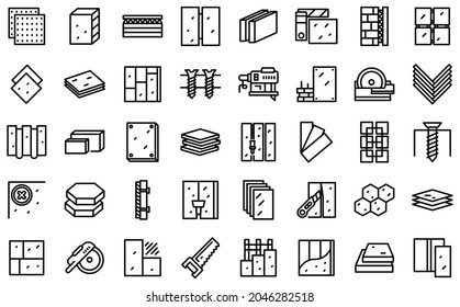 Drywall icons set outline vector. House plasterboard. Brush construction