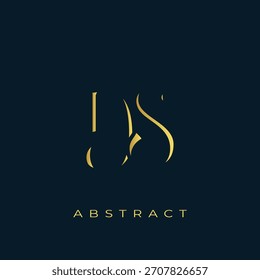 Diseño de logotipo dorado Abstractas de DS. Abstractas composición de símbolos de oro sobre un fondo azul marino oscuro