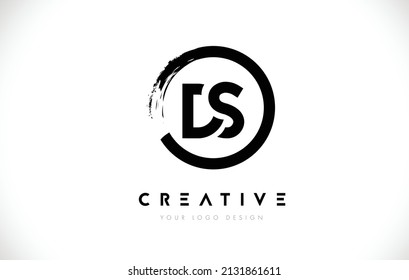 Logo de la letra circular DS con diseño de pincel circular y fondo blanco.