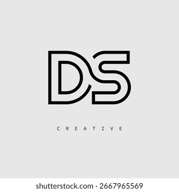 DS Creative Letter Logo – Minimal Line Monogram in Black Outline for Modern Branding Identity Design.