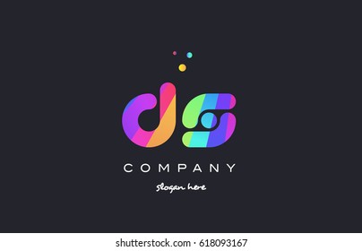 ds d s  creative rainbow green orange blue purple magenta pink artistic alphabet company letter logo design vector icon template