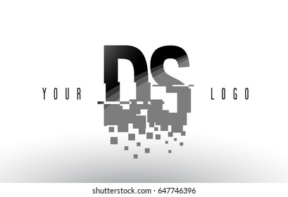 DS D S Pixel Letter Logo With Digital Shattered Black Squares. Creative Letters Vector Illustration.