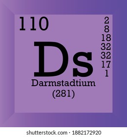 Ds Darmstadtium Chemical Element Periodic Table. Single vector illustration, element icon with molar mass, atomic number and electron conf. Lab, science or chemistry class.