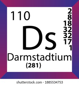 Ds Darmstadtium Chemical Element Periodic Table. Single vector illustration, colorful Icon with molar mass, electron conf. and atomic number for Lab, science or chemistry class.