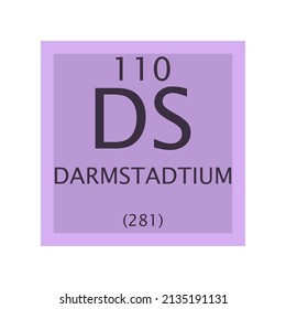 Ds Darmstadtium Chemical Element Periodic Table. Simple flat square vector illustration, simple clean style Icon with molar mass and atomic number for Lab, science or chemistry class.