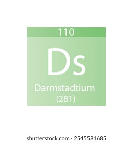 Ds Darmstadtium Chemical Element Periodic Table. Simple flat square vector illustration, simple clean style Icon with molar mass and atomic number for Lab, science or chemistry class.