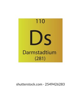 Ds Darmstadtium Chemical Element Tabla Periódica. Ilustración vectorial cuadrada plana simple, icono de estilo limpio simple con masa molar y número atómico para laboratorio, ciencia o clase de química.