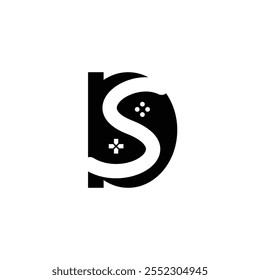 DS gaming logo with black and white style and negative space. Simple and flat gaming logo illustration element design. Illustration design with game company theme