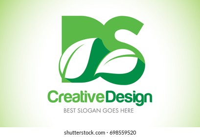 DS Green Leaf Letter Design Logo. Eco Bio Leaf Letters Icon Illustration Vetor Logo.