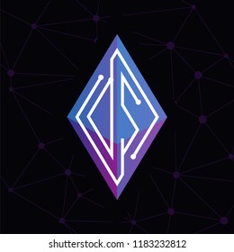 DS Initial letter block chain logo icon vector template. Looping mono line circuit letter on rhombus cube logo