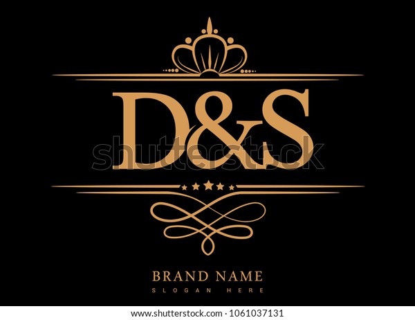 D&S Initial logo, Ampersand initial logo\
gold with crown and classic\
pattern