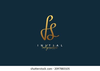 DS Initial Logo Design with Handwriting Style in Golden Gradient. Initial Signature Logo or Symbol for Wedding, Fashion, Jewelry, Boutique, Botanical, Floral and Business Identity