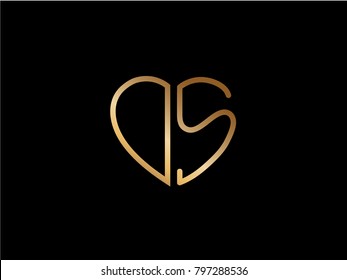 DS initial logo letter with heart shape red colored, logo design for wedding invitation, wedding name and business name.