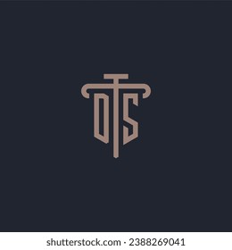 DS initial logo monogram with pillar icon design vector