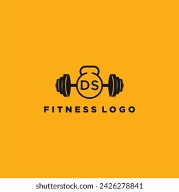 Monograma inicial DS para fitness o logo de gimnasio con diseño creativo de barra