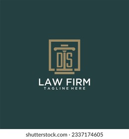 DS initial monogram logo for lawfirm with pillar design in creative square