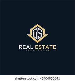 DS initial monogram logo for real estate with home shape creative design