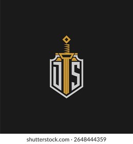 Monograma inicial do DS para imagem em estilo escudo e espada