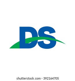 DS initial overlapping swoosh letter logo blue green